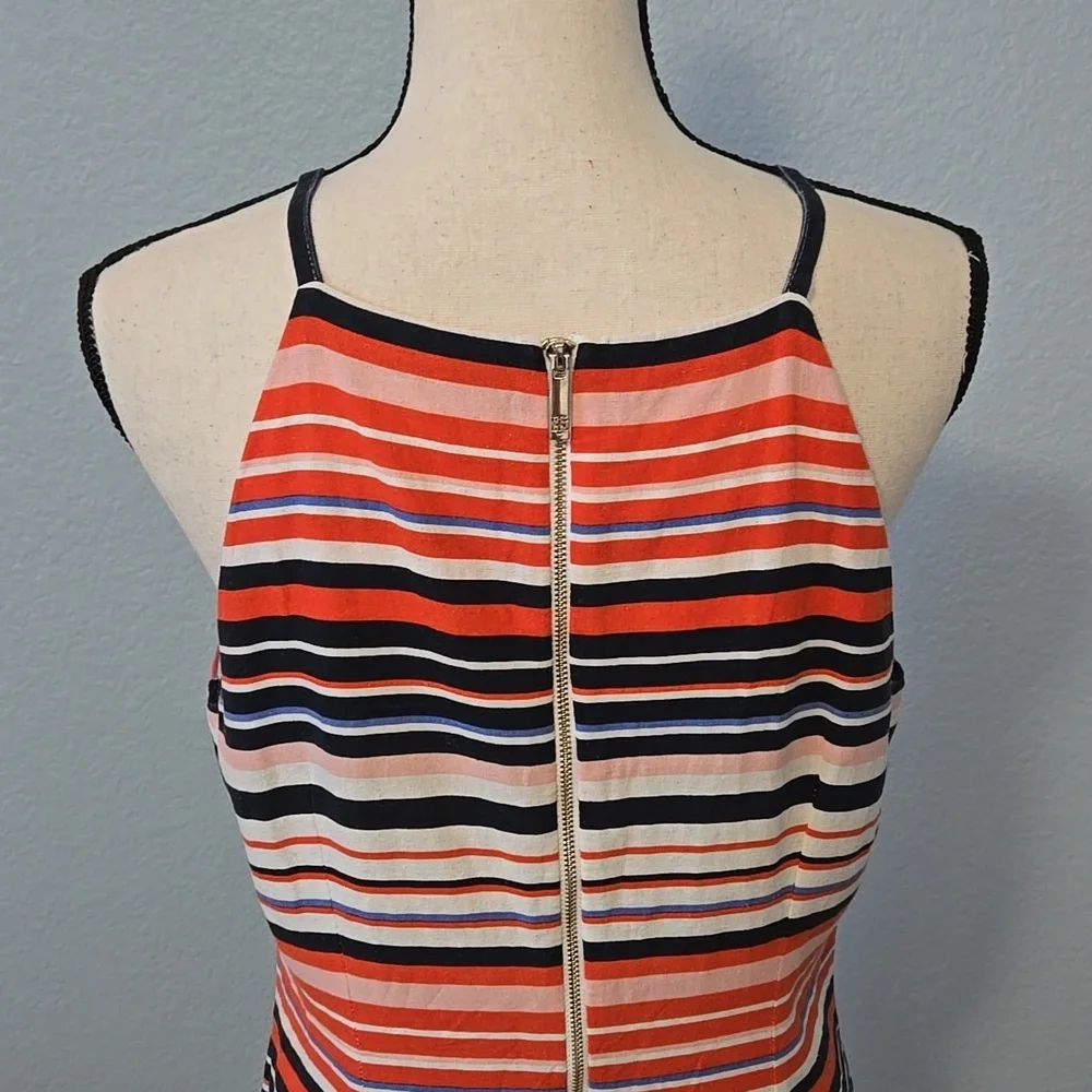TOMMY HILFIGER Linen Halter Sheath Midi Dress Sz 12 Colorblock Preppy Collegiate - Picture 8 of 12